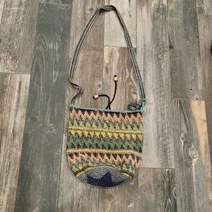 Oaxaca Mochila Bucket Purse Cross Body Shoulder Bag Knit Hobo Colorful Boho